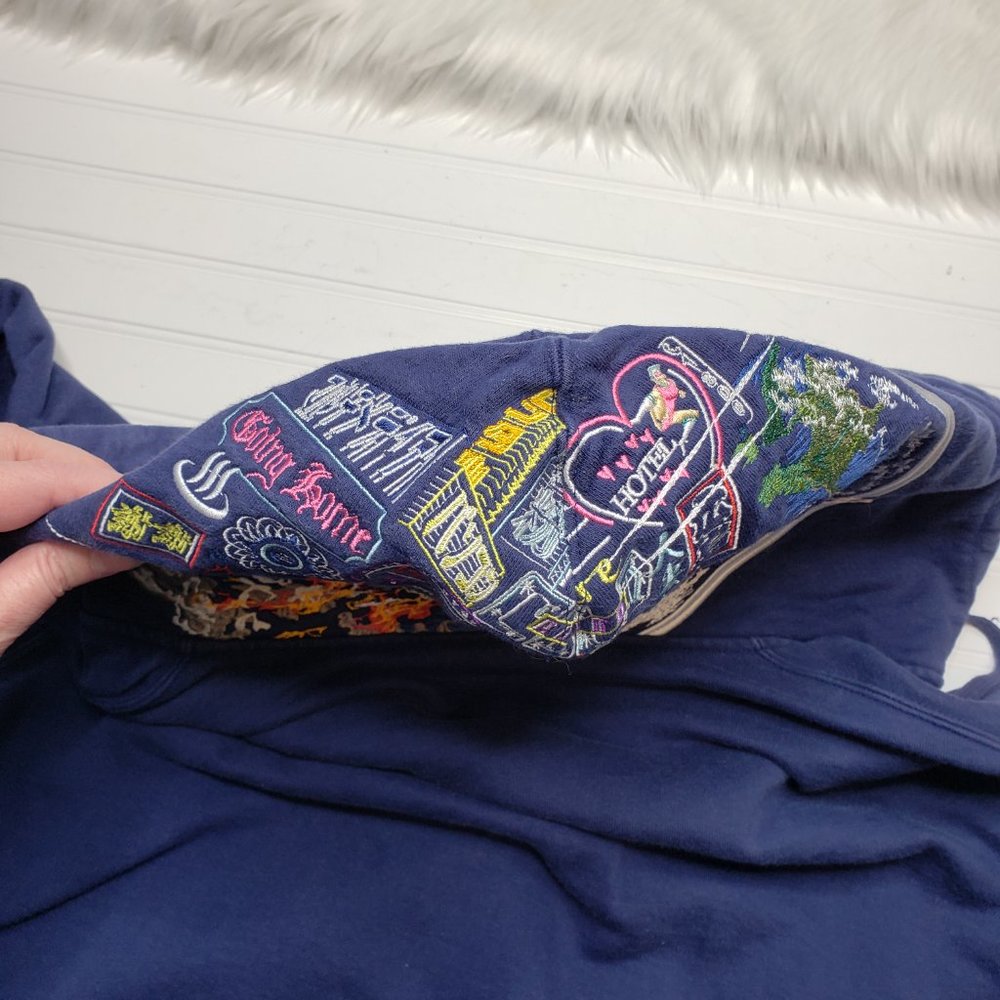 Supreme Globe Zip Up Hooded Sweatshirt Navy Blue Men’s Size Medium Embroidered - Picture 6 of 13